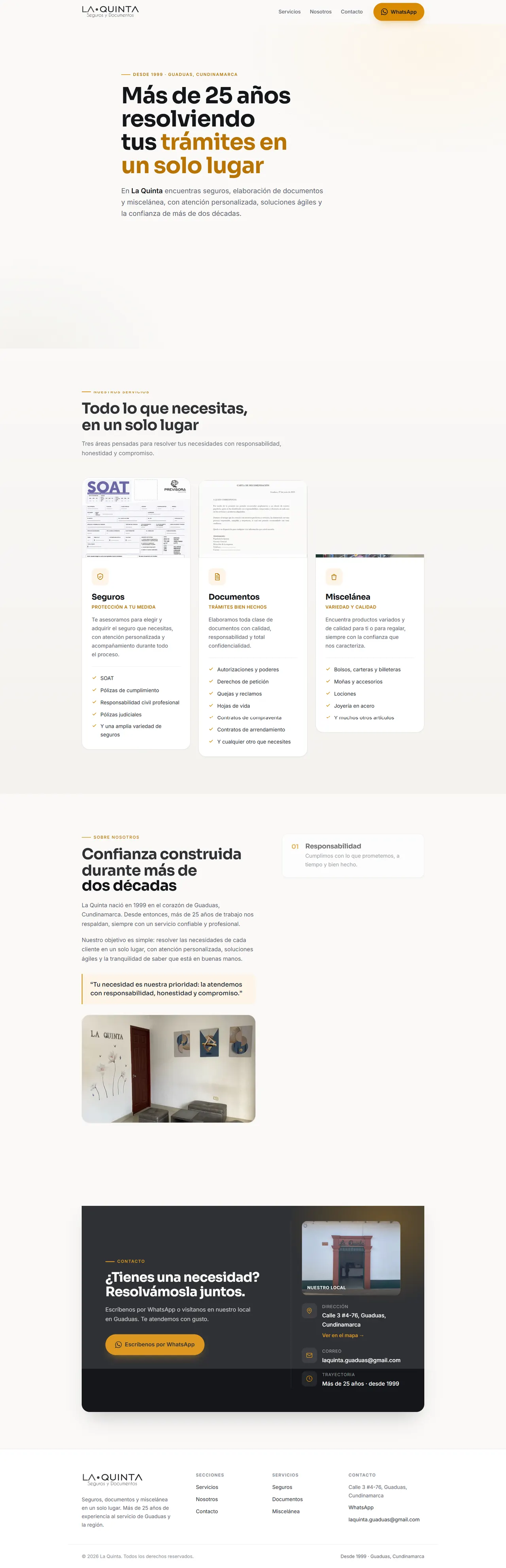 Captura de la página web de La Quinta — Seguros y Documentos